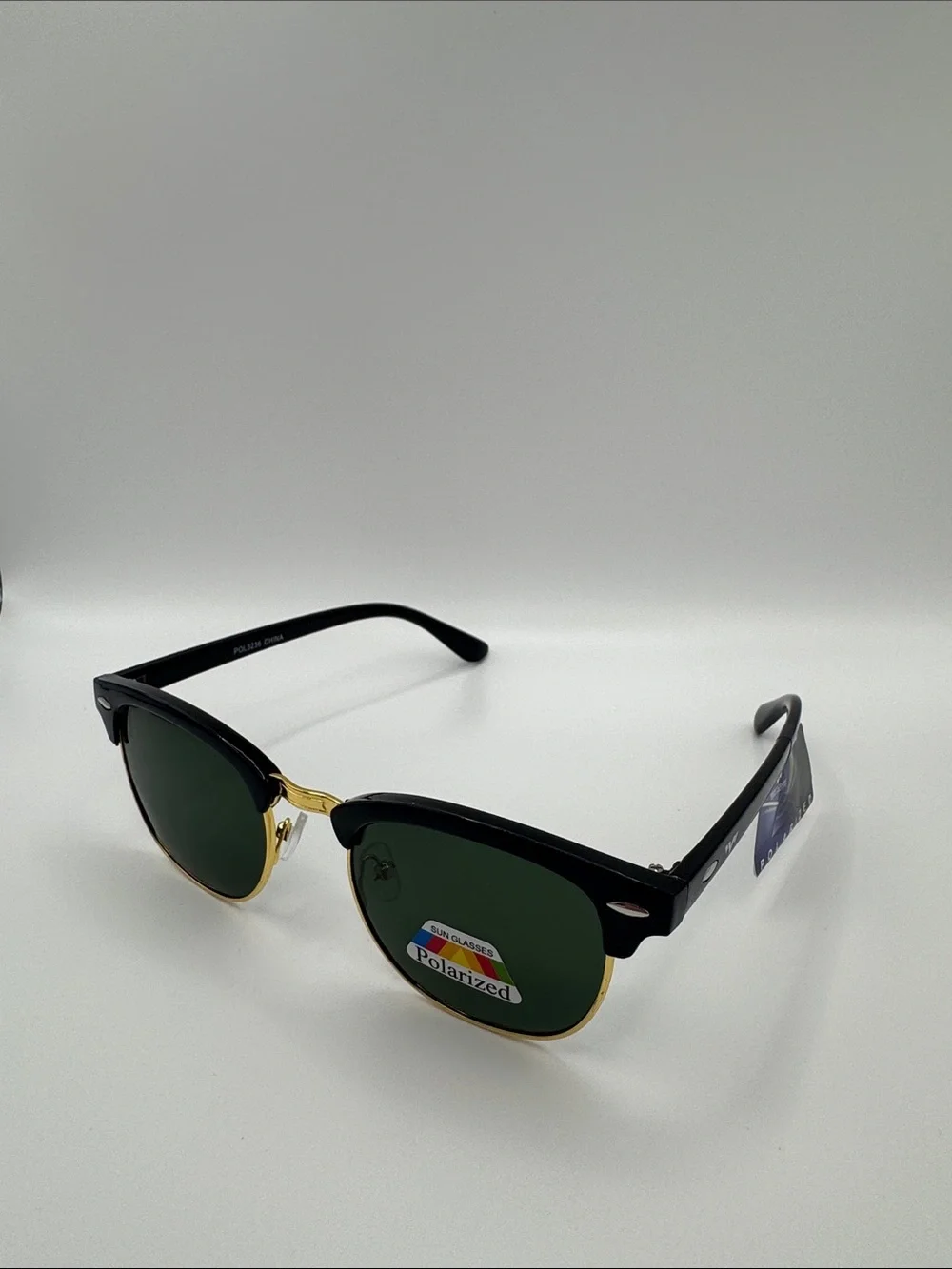 Polarized Black and Gold Clubmaster Sunglasses - Men